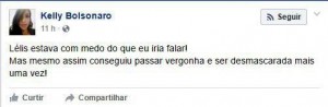 Publicação de Kelly “Bolsonaro” no Facebook momentos antes do Superpop ir ao ar.
